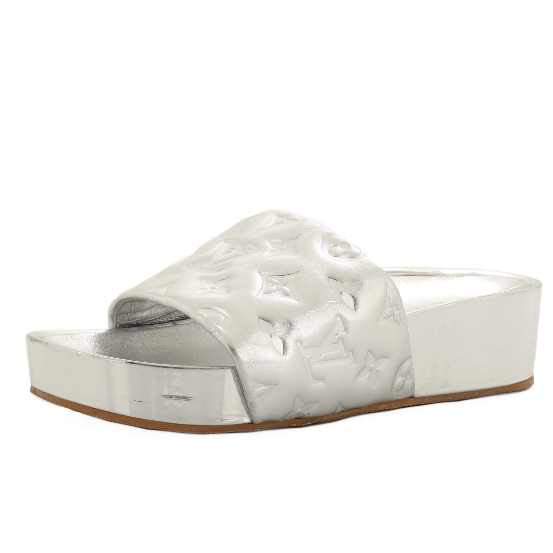 Women's Jumbo Flatform Mule Sandals Monogram Embossed Lambskin