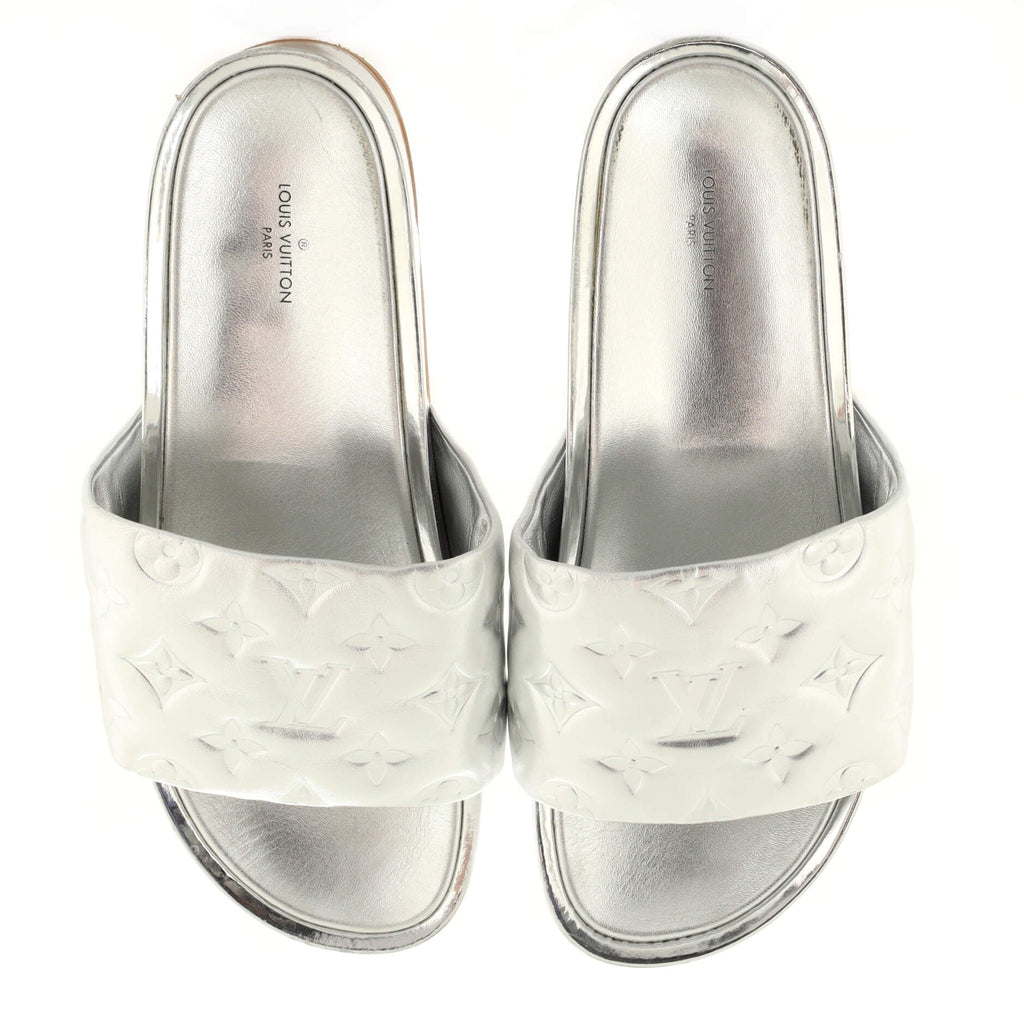 Women's Jumbo Flatform Mule Sandals Monogram Embossed Lambskin