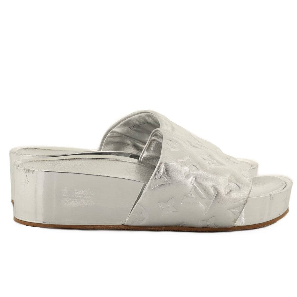 Women's Jumbo Flatform Mule Sandals Monogram Embossed Lambskin