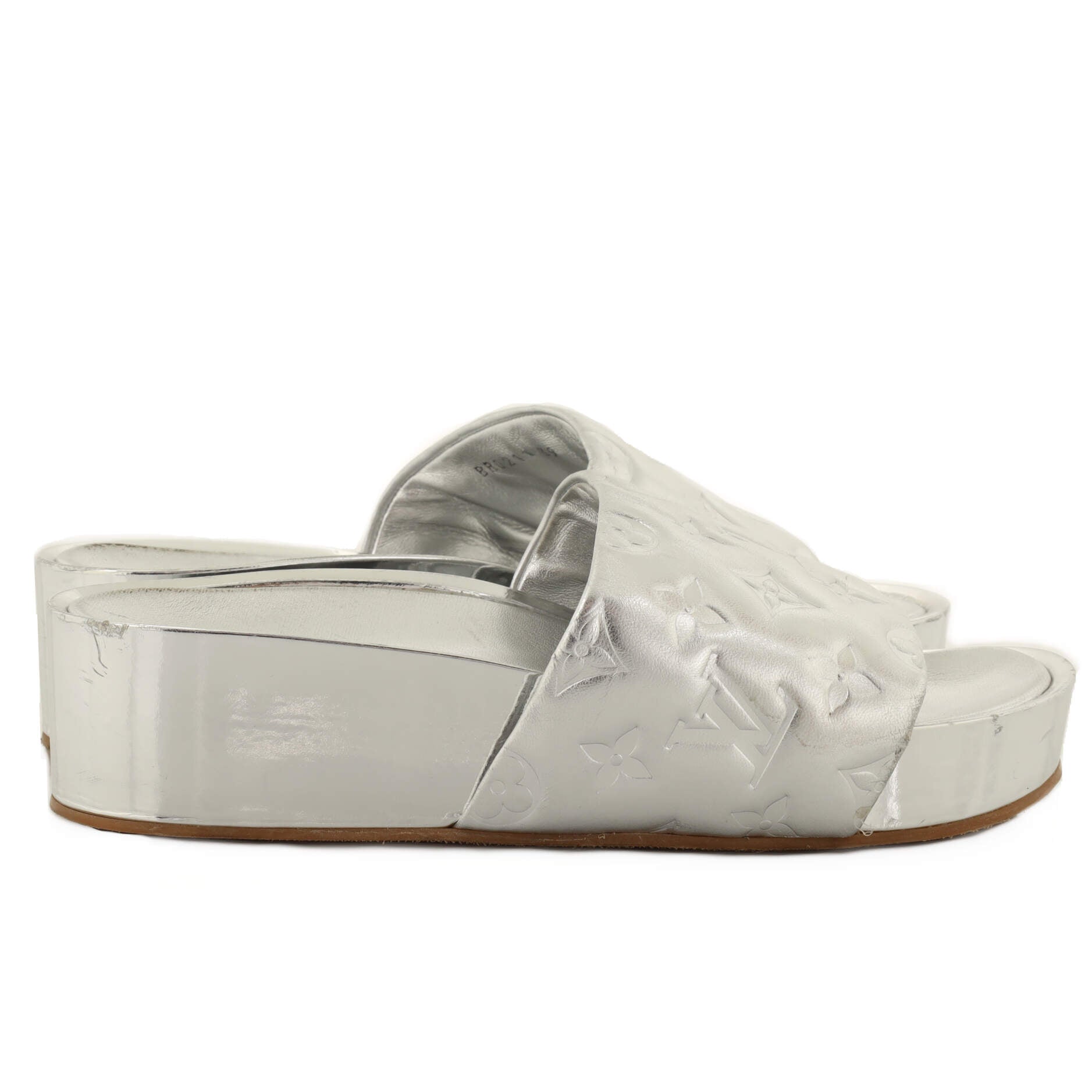 Women's Jumbo Flatform Mule Sandals Monogram Embossed Lambskin