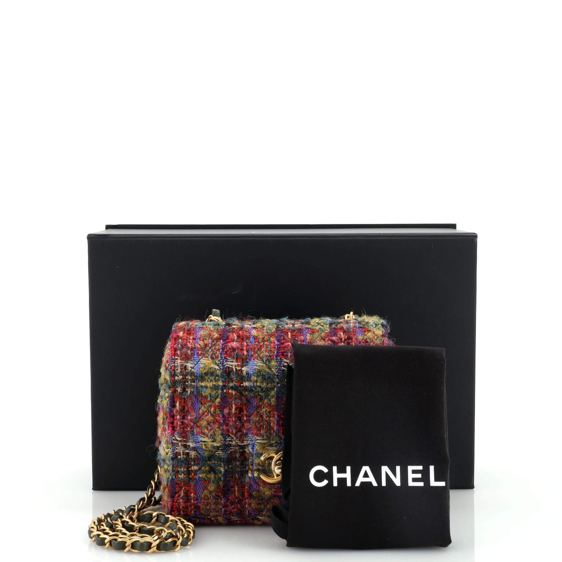 Square Classic Single Flap Bag Quilted Tweed Mini