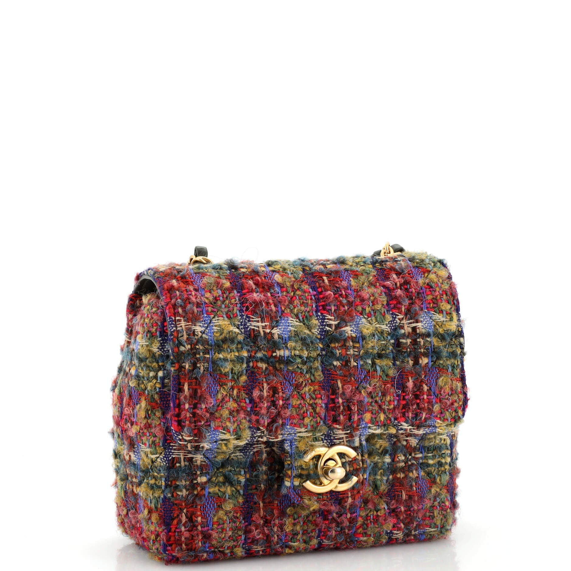 Square Classic Single Flap Bag Quilted Tweed Mini
