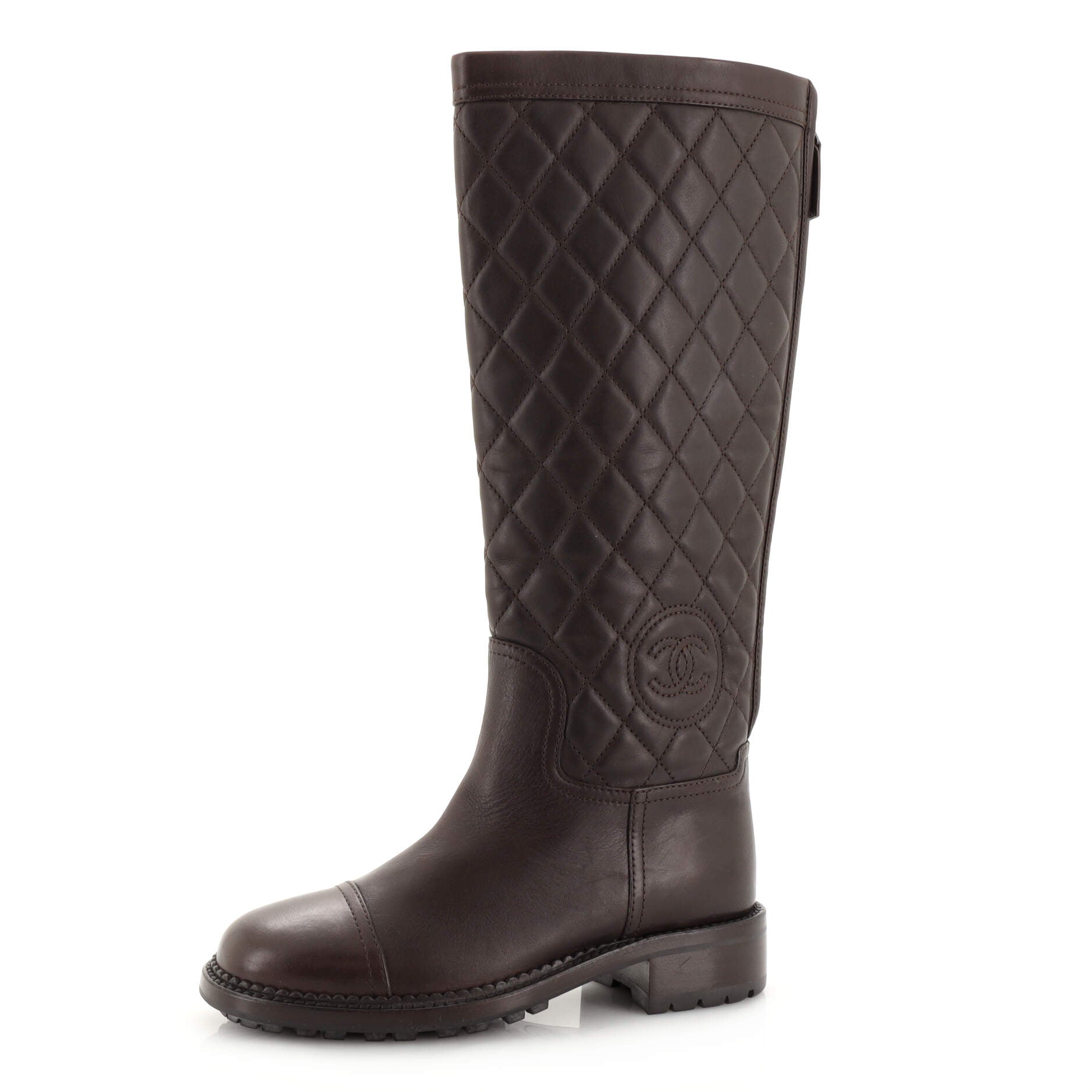Women's CC Cap Toe Boots Quilted Leather