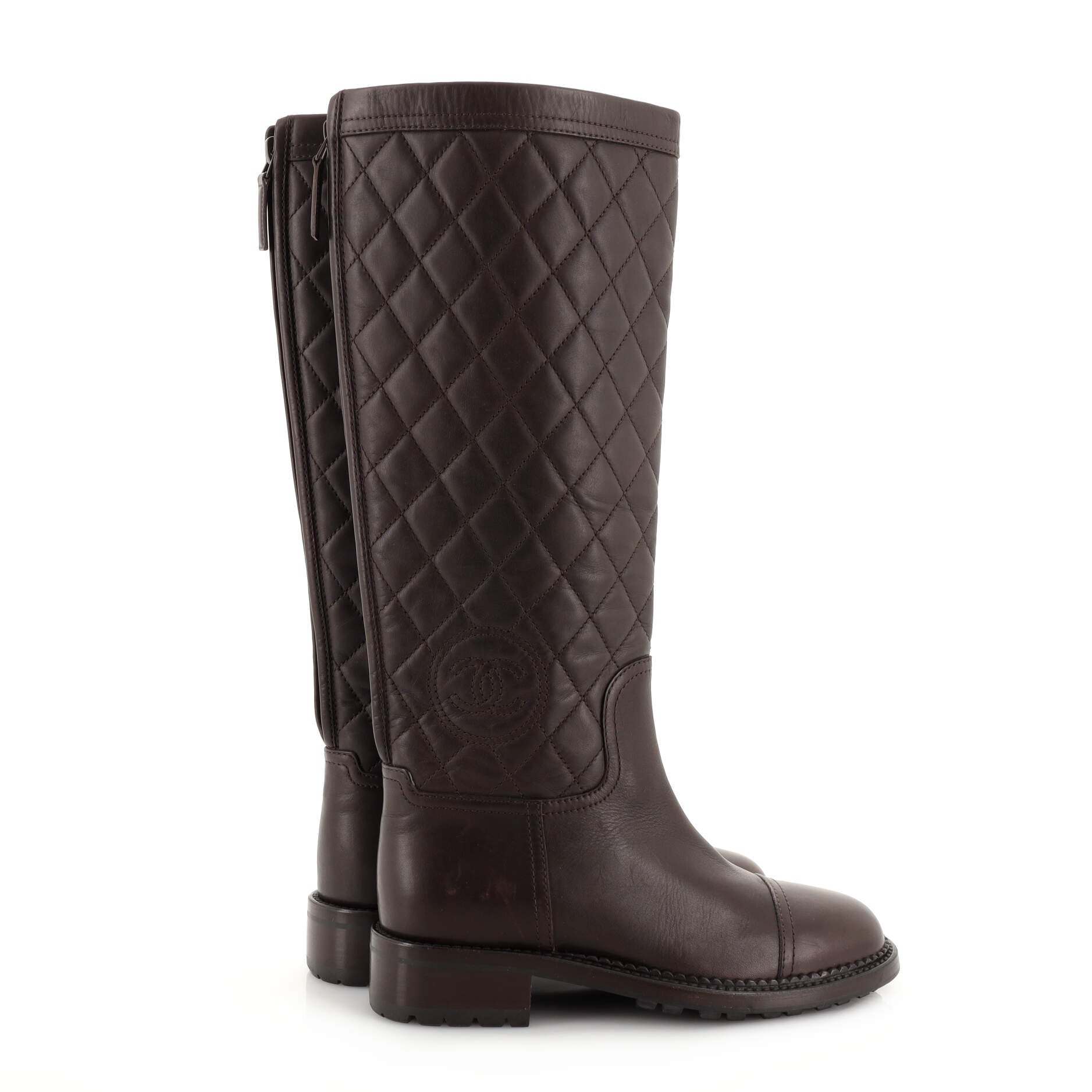 Women's CC Cap Toe Boots Quilted Leather