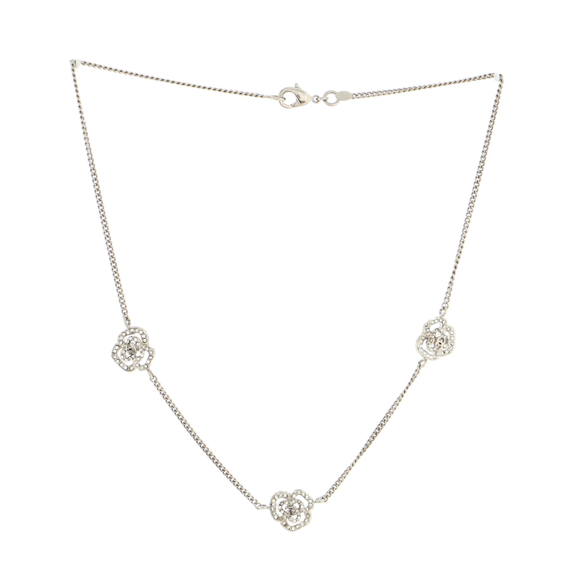 CC Camellia Station Necklace Metal with Crytals
