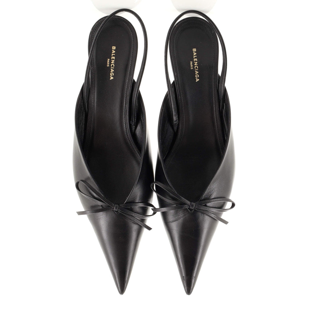 Women's Bow Knife Slingback Kitten Heel Pumps Leather