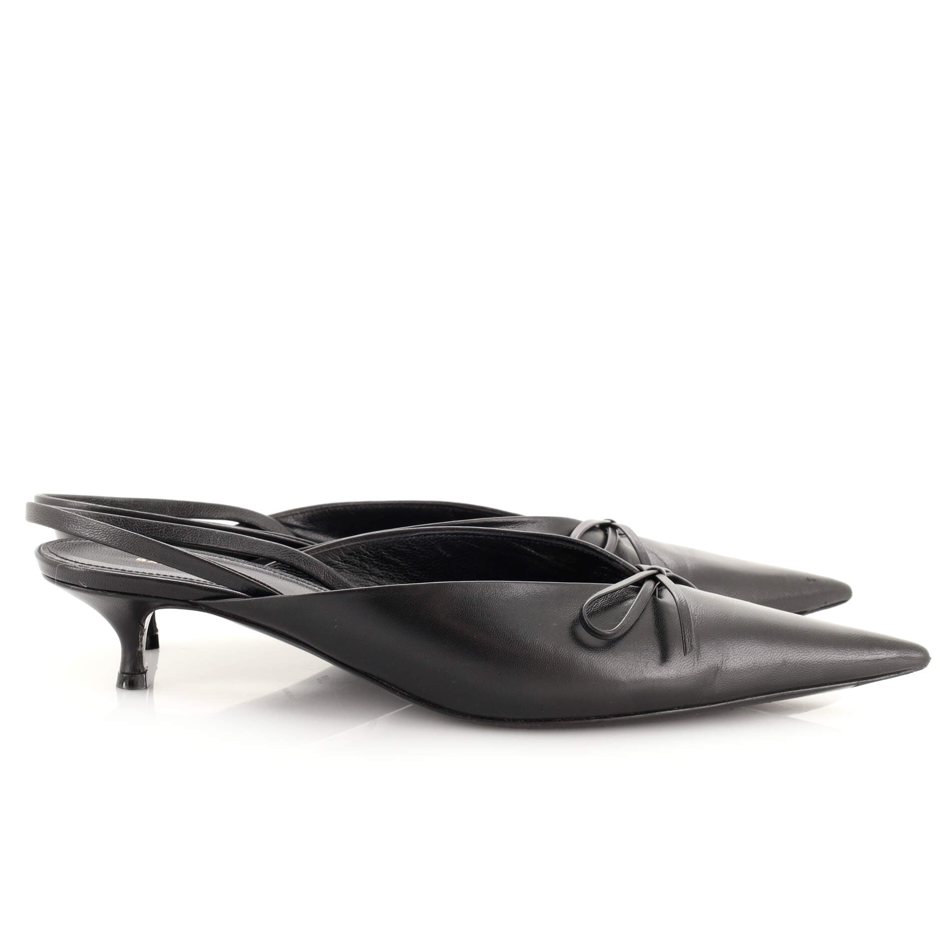 Women's Bow Knife Slingback Kitten Heel Pumps Leather