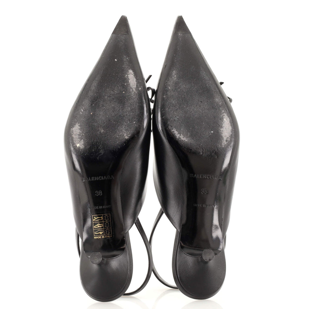 Women's Bow Knife Slingback Kitten Heel Pumps Leather