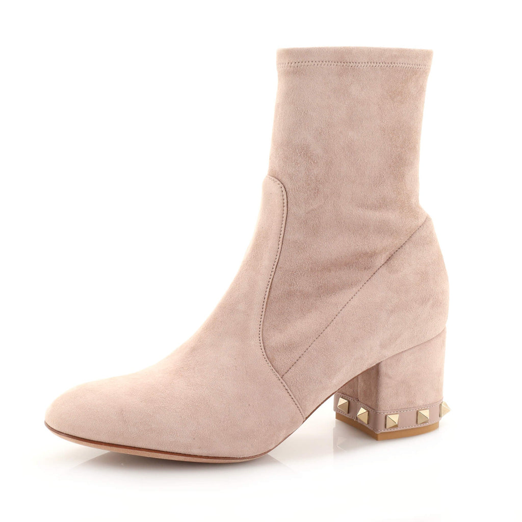 Women's Rockstud Block Heel Zip Ankle Boots Suede