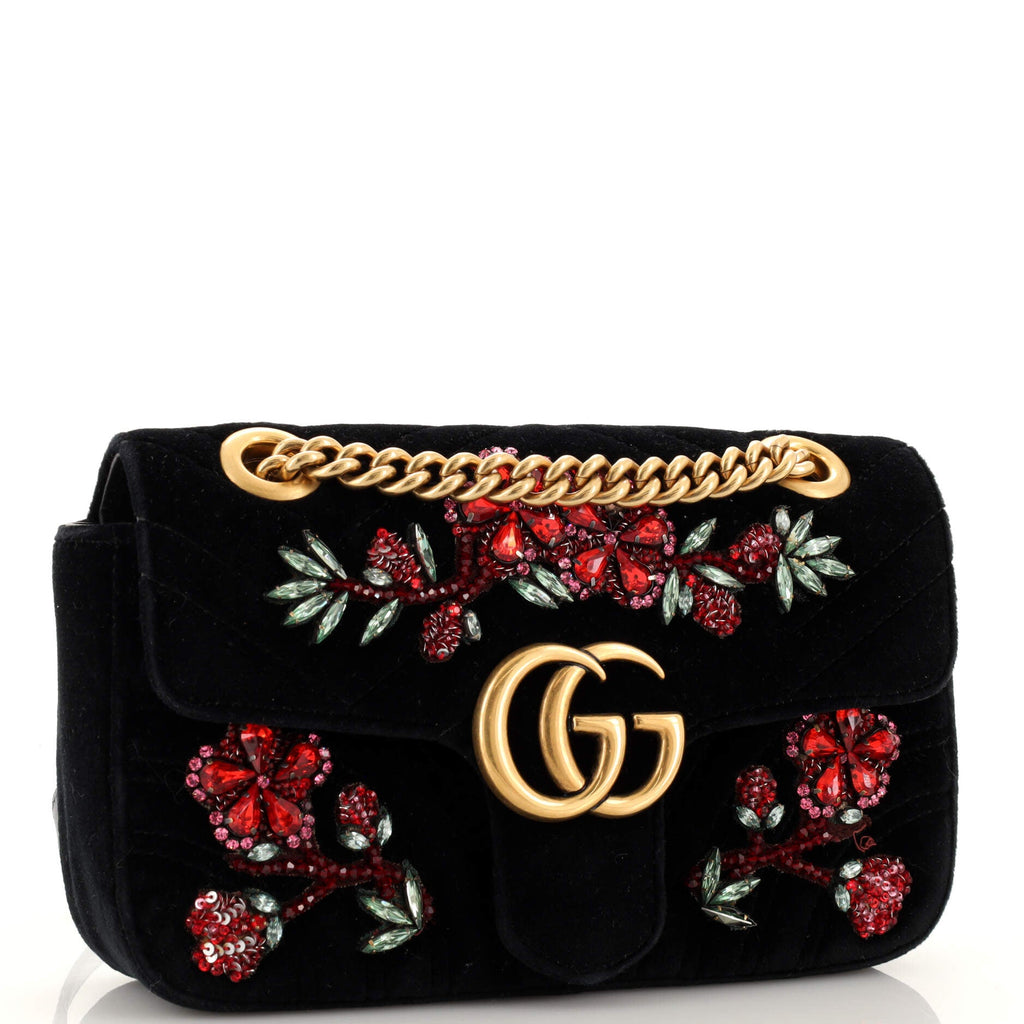 GG Marmont Flap Bag Embellished Matelasse Velvet Mini