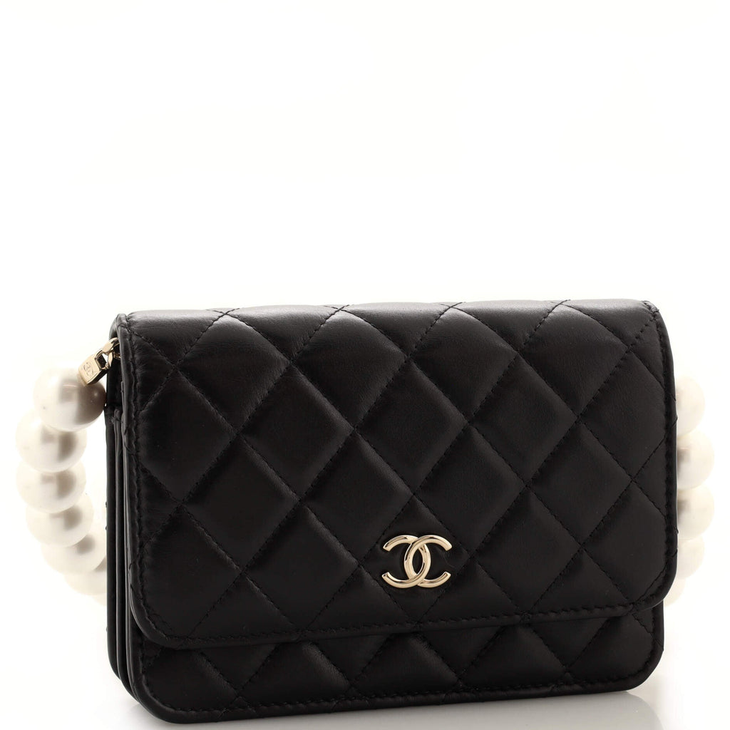 Pearl Strap CC Wallet on Chain Quilted Calfskin Mini