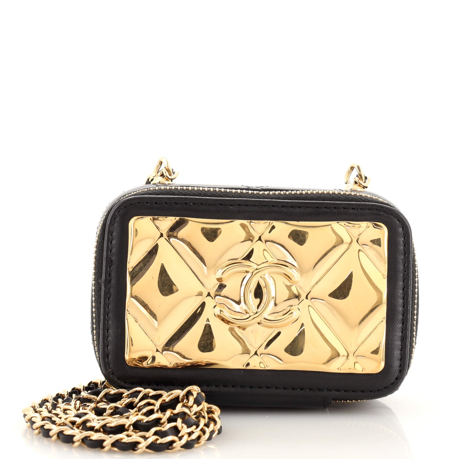 CC Zip Around Clutch with Chain Quilted Metal and Lambskin Small