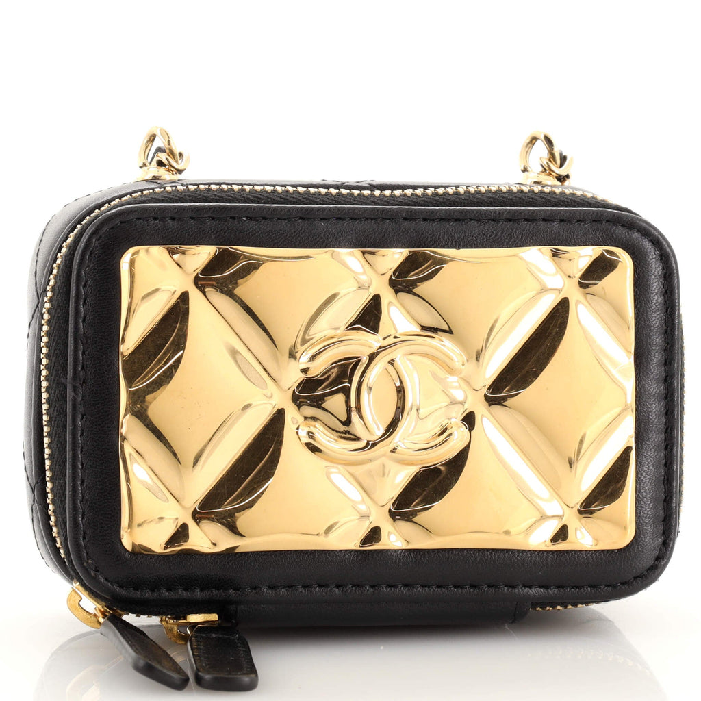 CC Zip Around Clutch with Chain Quilted Metal and Lambskin Small