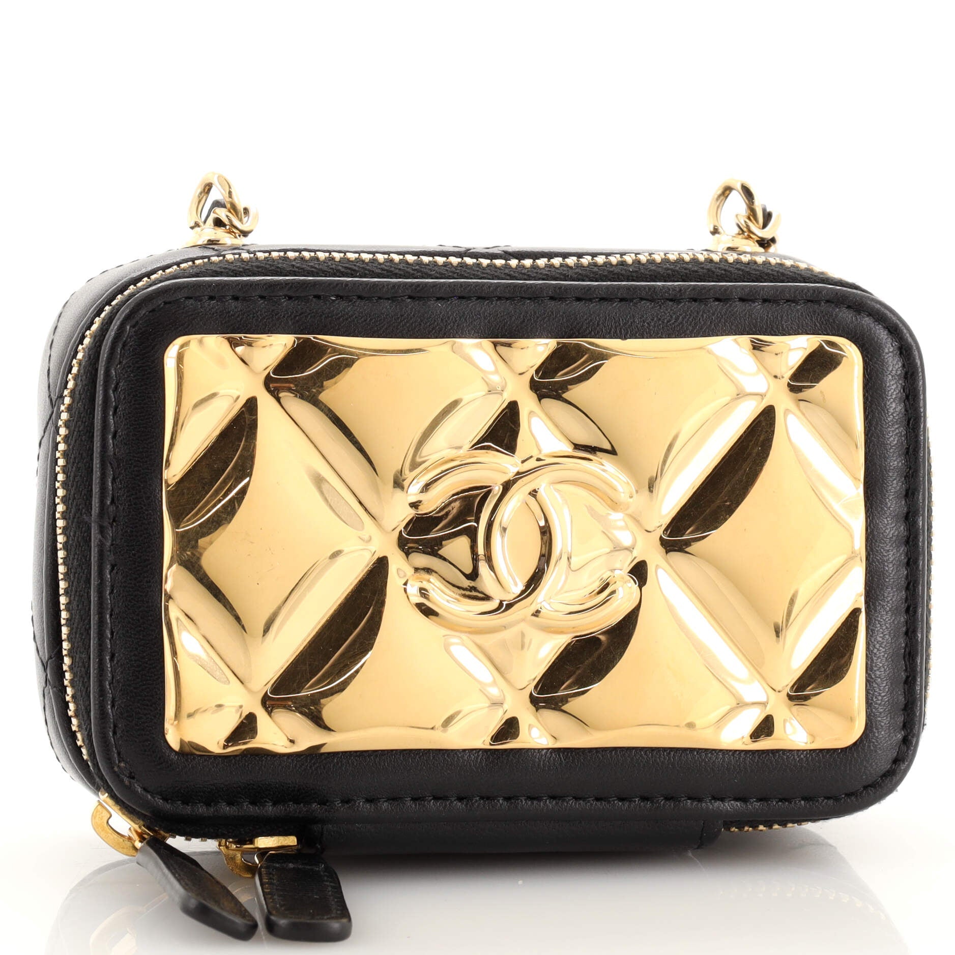 CC Zip Around Clutch with Chain Quilted Metal and Lambskin Small