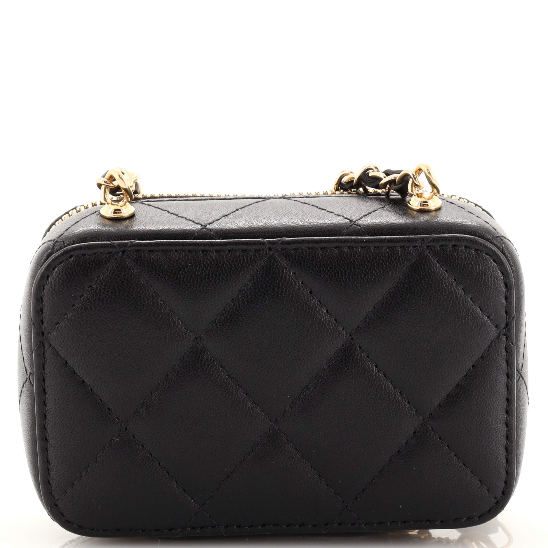 CC Zip Around Clutch with Chain Quilted Metal and Lambskin Small