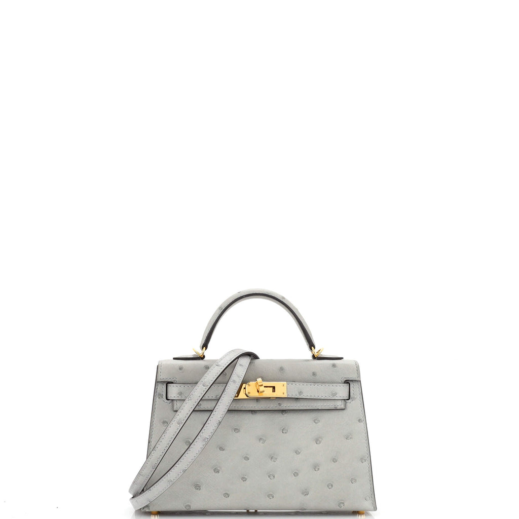 Kelly Mini II Bag Bleu Glacier Ostrich with Gold Hardware 20