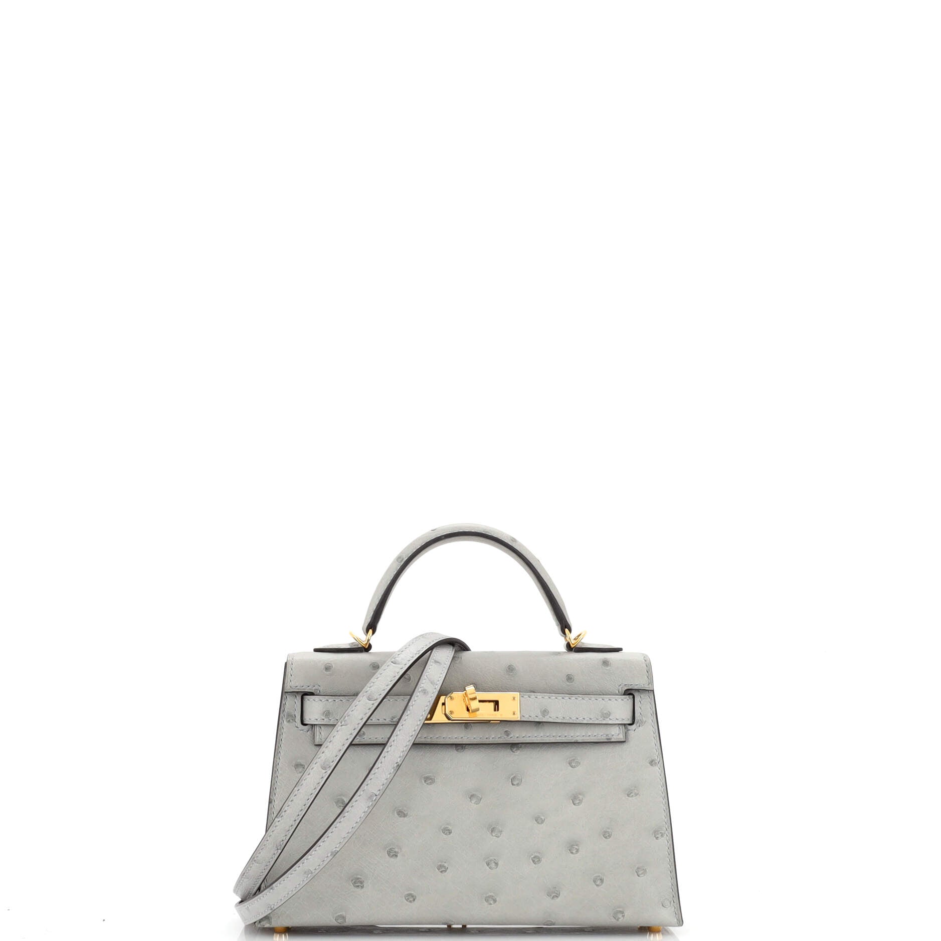 Kelly Mini II Bag Bleu Glacier Ostrich with Gold Hardware 20