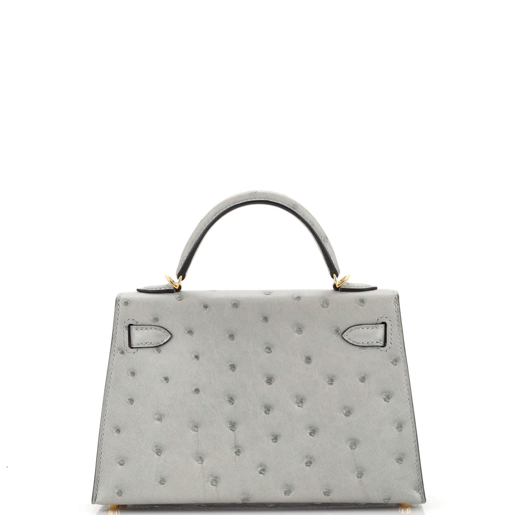 Kelly Mini II Bag Bleu Glacier Ostrich with Gold Hardware 20