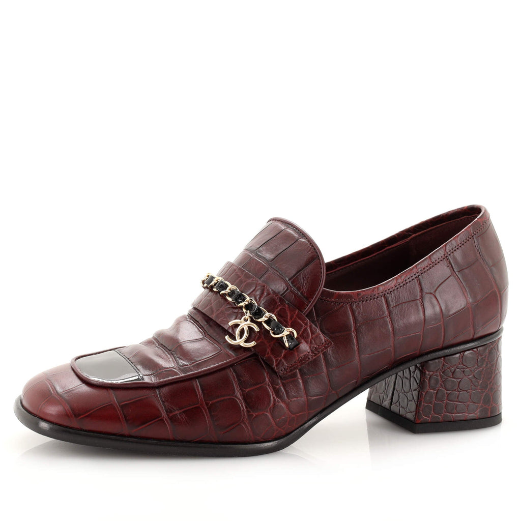 Women's CC Chain Loafers Crocodile Embossed Leather with Patent
