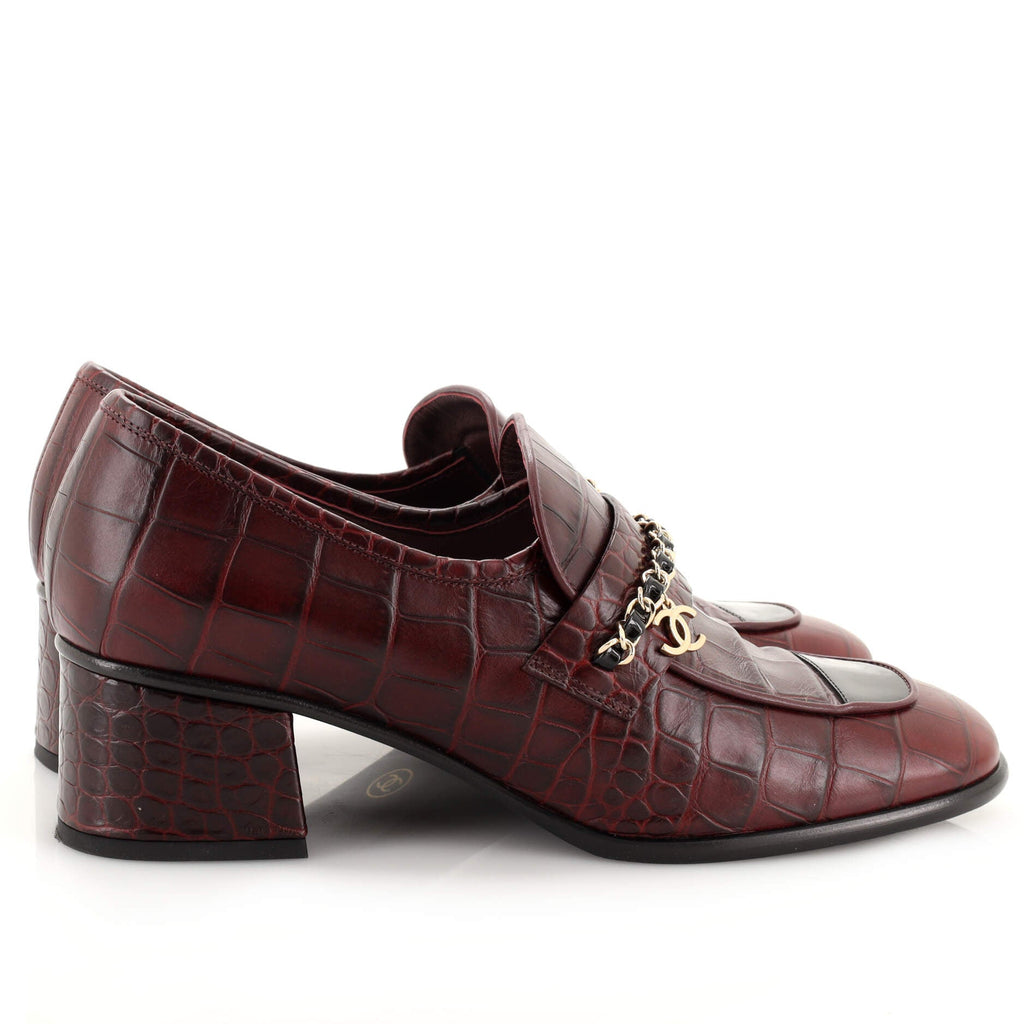 Women's CC Chain Loafers Crocodile Embossed Leather with Patent