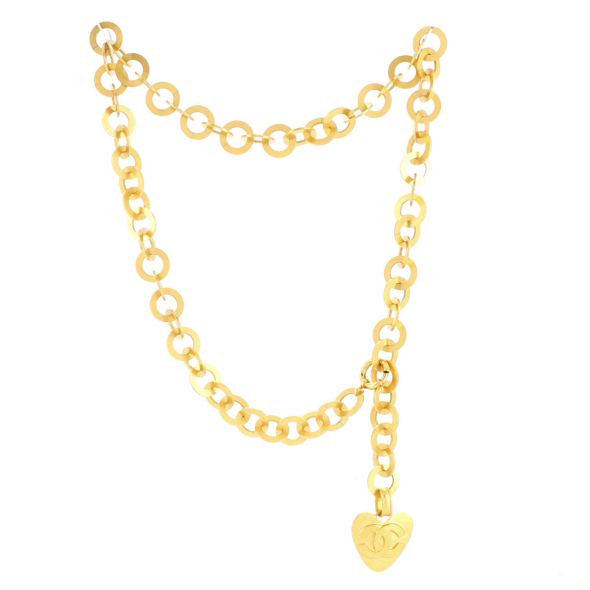 Vintage CC Heart Pendant Chain Belt Metal XL 90