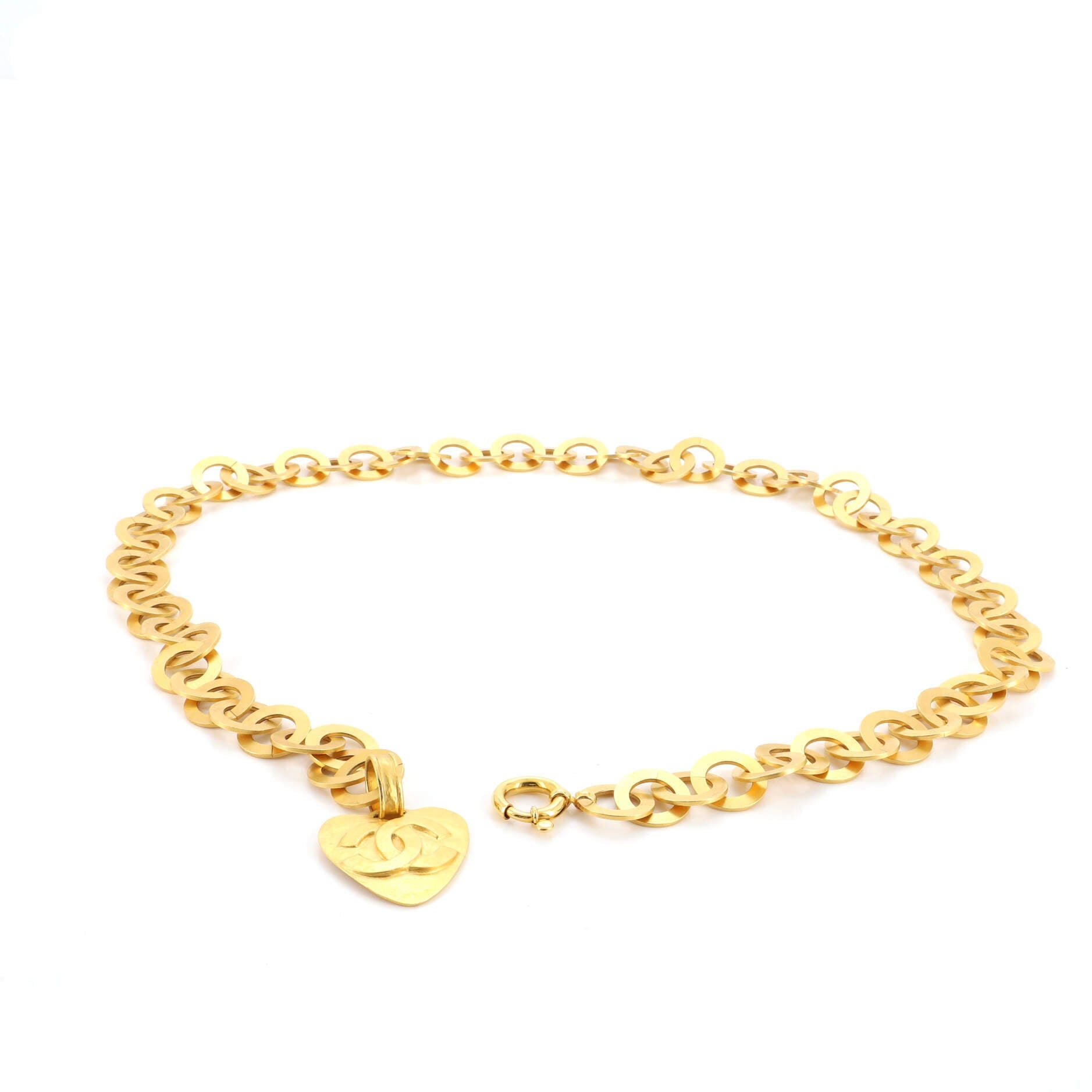 Vintage CC Heart Pendant Chain Belt Metal XL 90