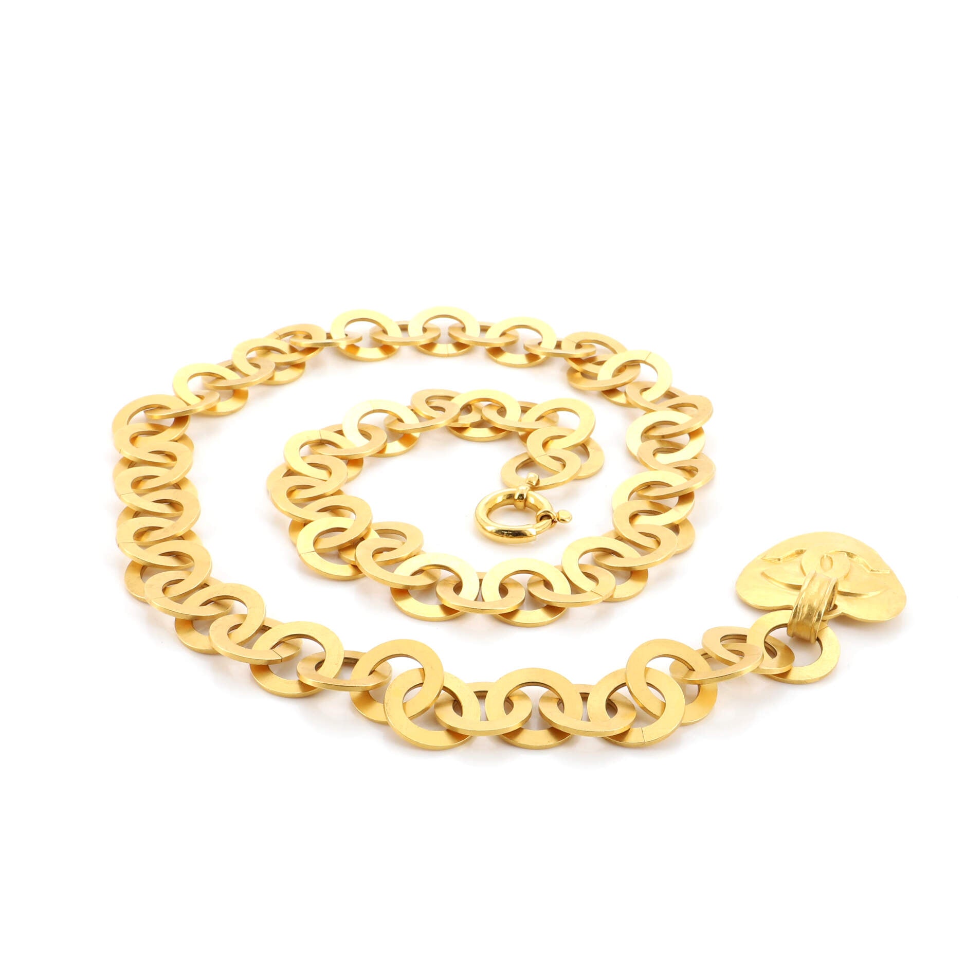 Vintage CC Heart Pendant Chain Belt Metal XL 90