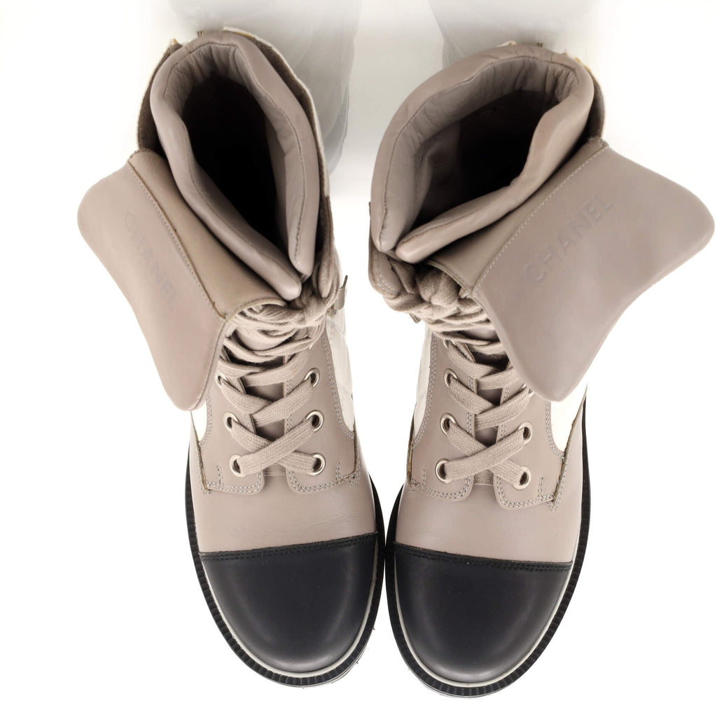 Women's CC Chocolate Bar Lace Up Winter Boots Quilted Nylon and Leather