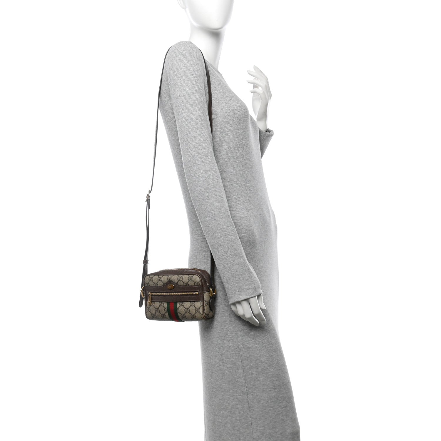 GG Supreme Monogram Web Mini Ophidia Shoulder Bag Brown