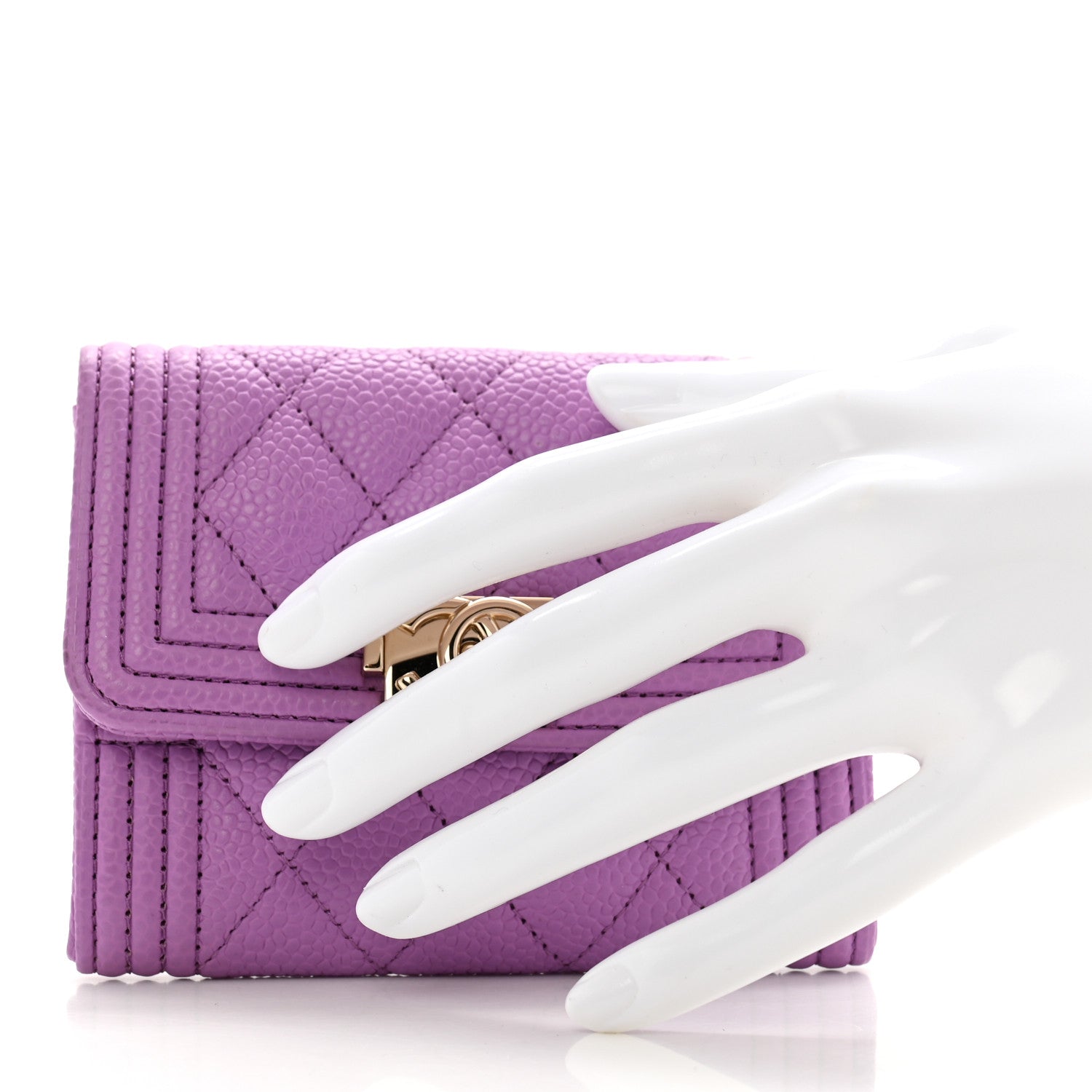 Caviar Quilted Boy Flap  Holder Purple