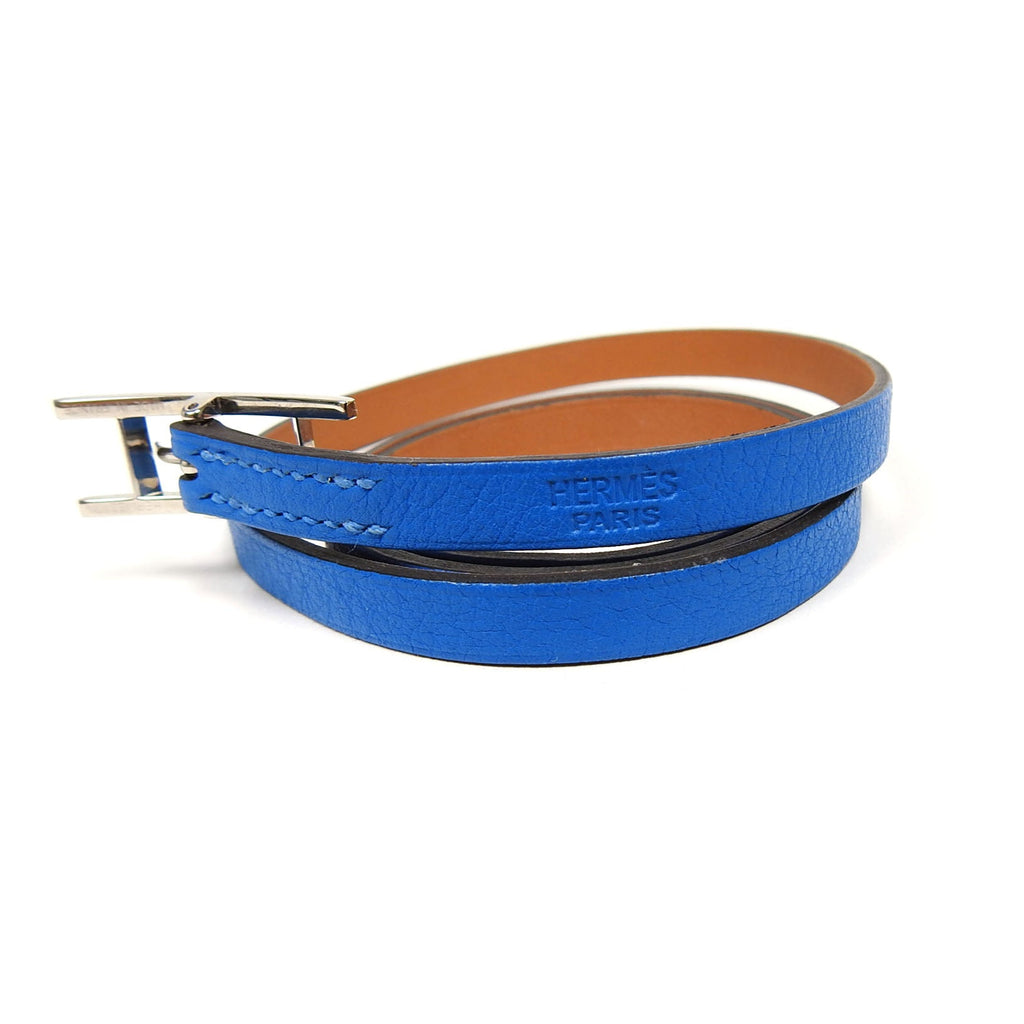 Hermes Behapi Triple Tour Bleu Electrique Leather Bracelet