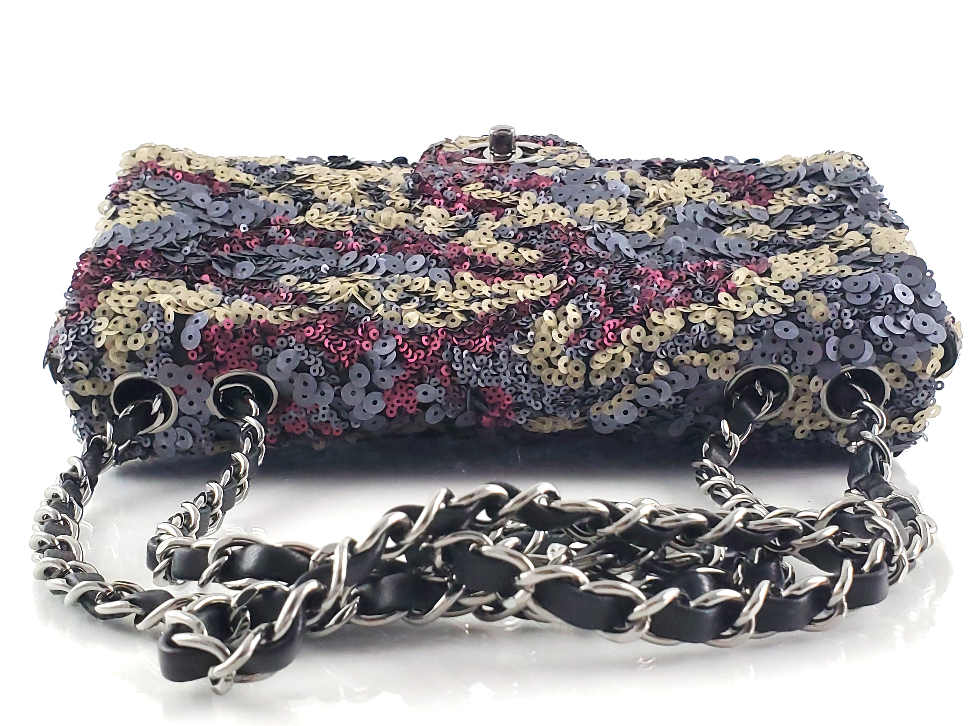 Chanel 2013 Sequin Embellished Metallic Pink Medium Flap Bag