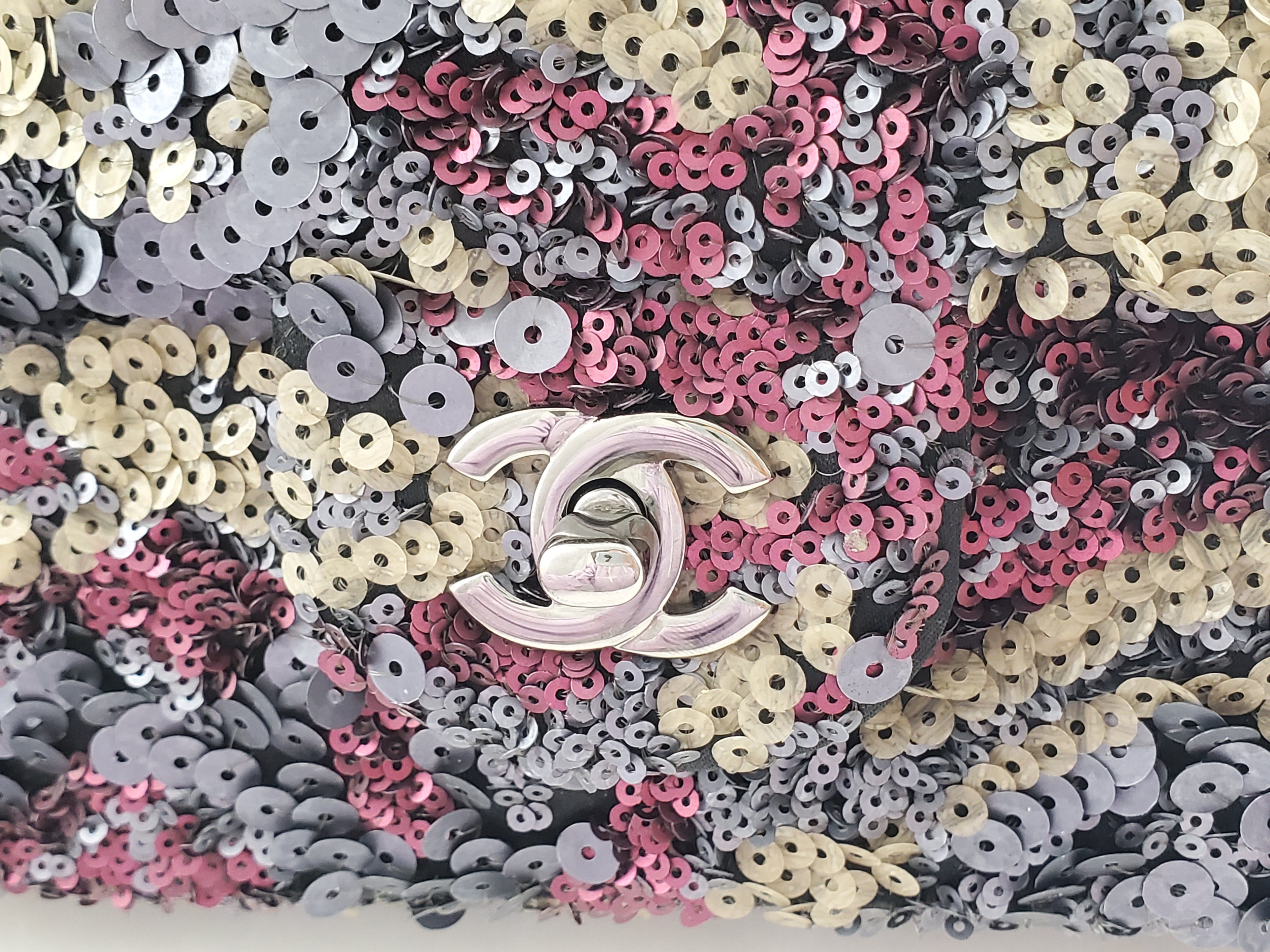 Chanel 2013 Sequin Embellished Metallic Pink Medium Flap Bag