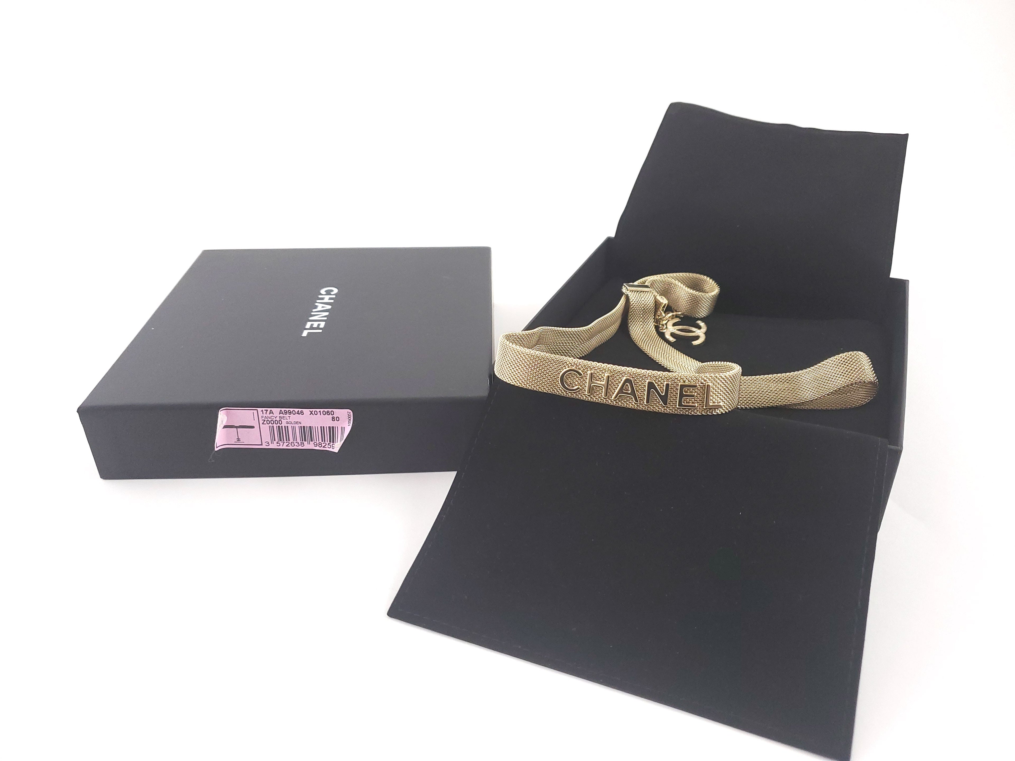 Chanel 2017 Fancy Light Gold Chain Logo Hip Belt 80