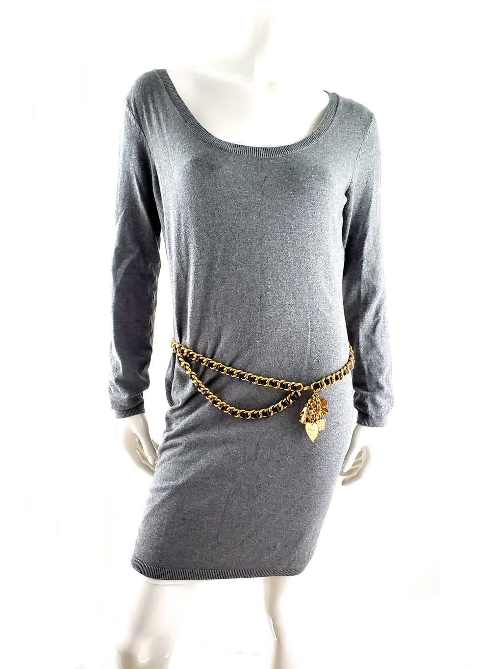 Vintage Chanel Leather Chain Link Gold Logo Charm Belt