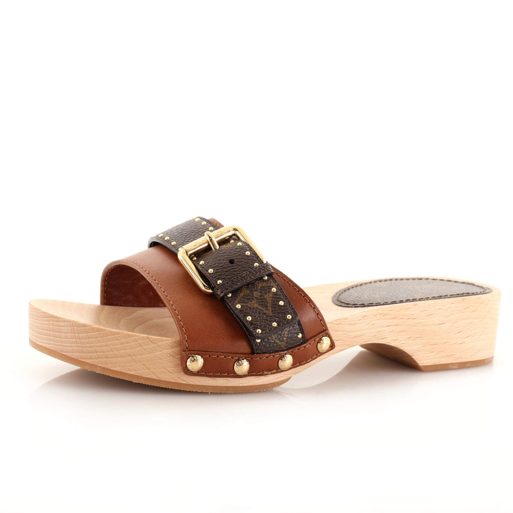 Women's Cottage Mules Leather with Monogram Canvas