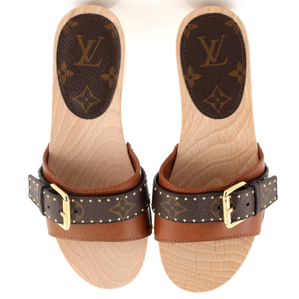Women's Cottage Mules Leather with Monogram Canvas