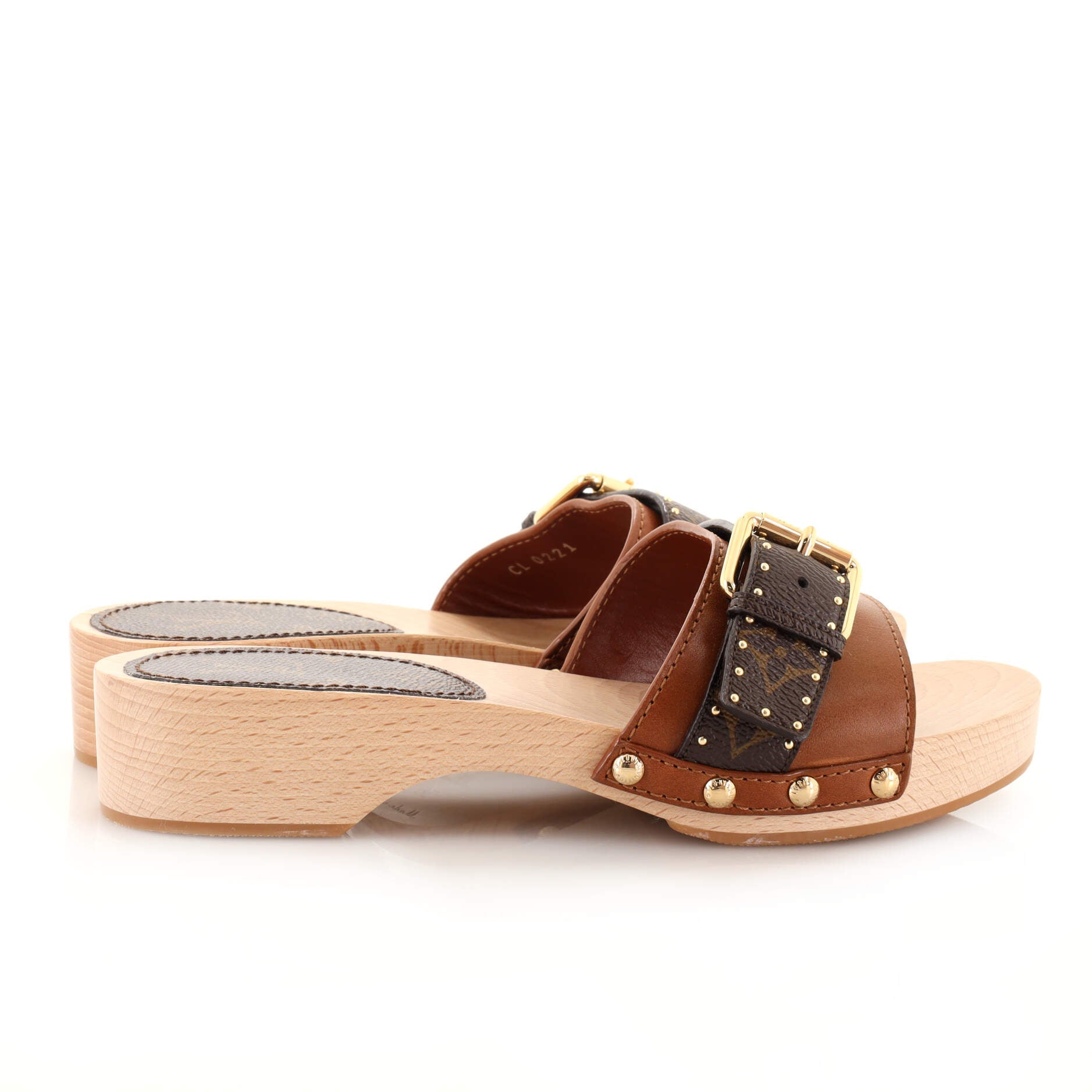Women's Cottage Mules Leather with Monogram Canvas