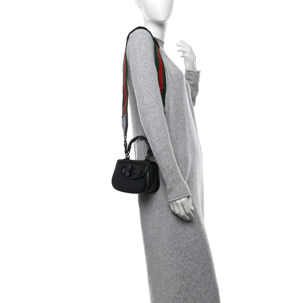 Boarded Dyana Lux Calfskin Web Monochrome Mini Bamboo 1947 Top Handle Bag Black