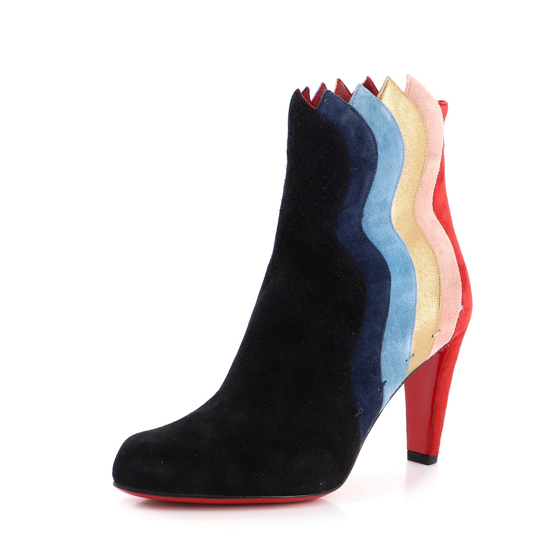 Women's Wavy Ankle Boots Colorblock Suede 85
