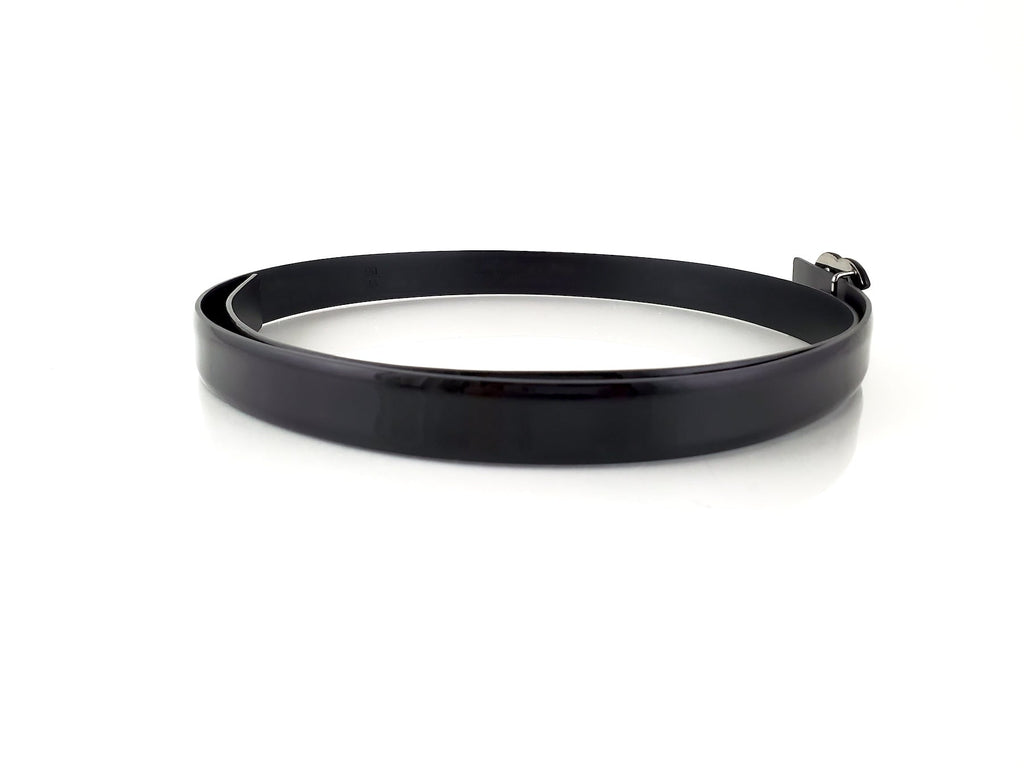 Chanel 2015 So Black Lacquered Patent Skinny CC Logo Belt 90