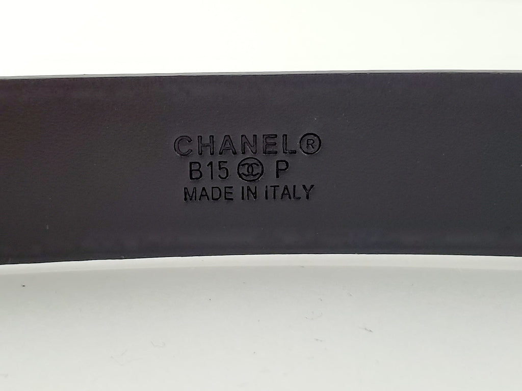Chanel 2015 So Black Lacquered Patent Skinny CC Logo Belt 90