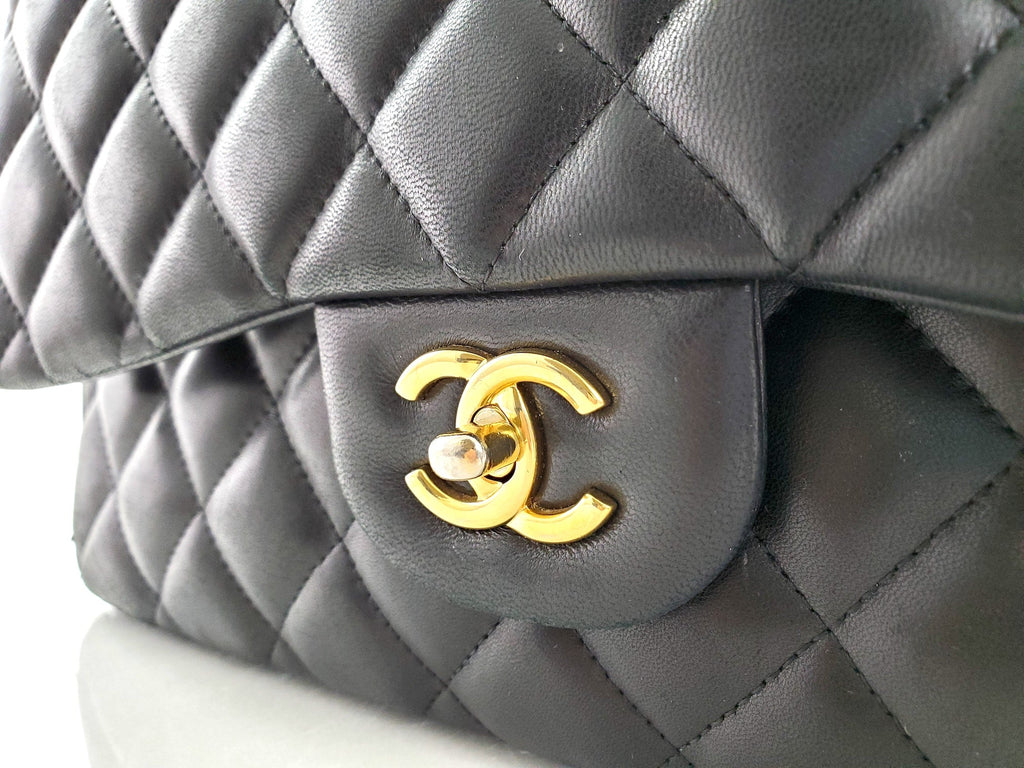 CHANEL Lambskin Quilted Gold Hardware Jumbo Classic Double Flap Bag