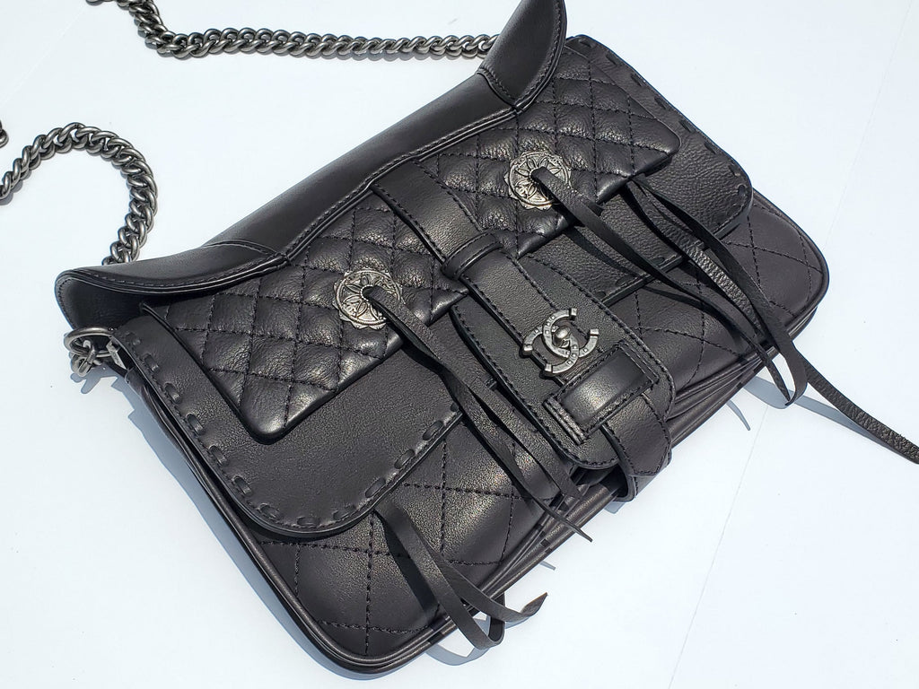 CHANEL Black Paris-Dallas Fringe Saddle Messenger Bag
