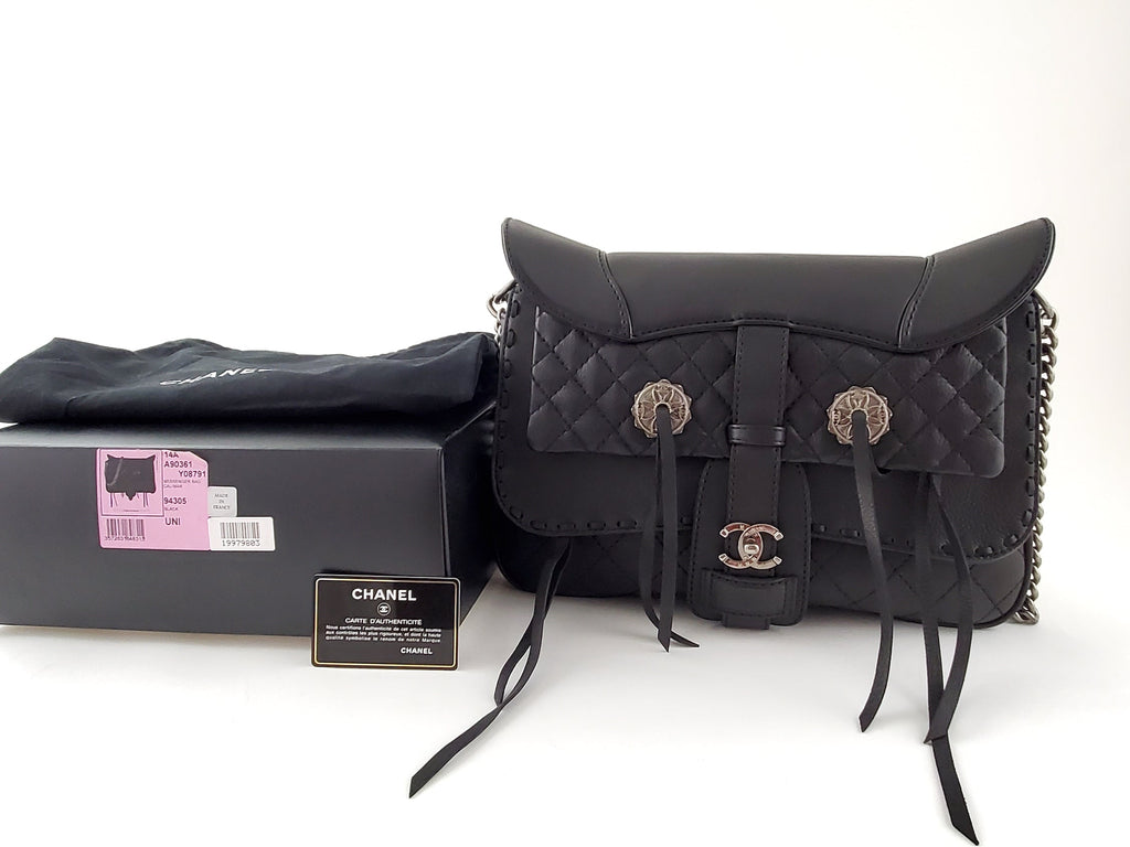 CHANEL Black Paris-Dallas Fringe Saddle Messenger Bag