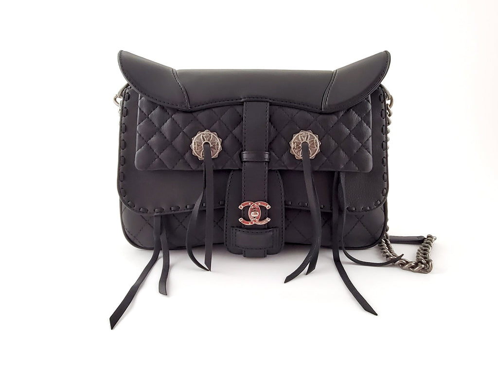 CHANEL Black Paris-Dallas Fringe Saddle Messenger Bag