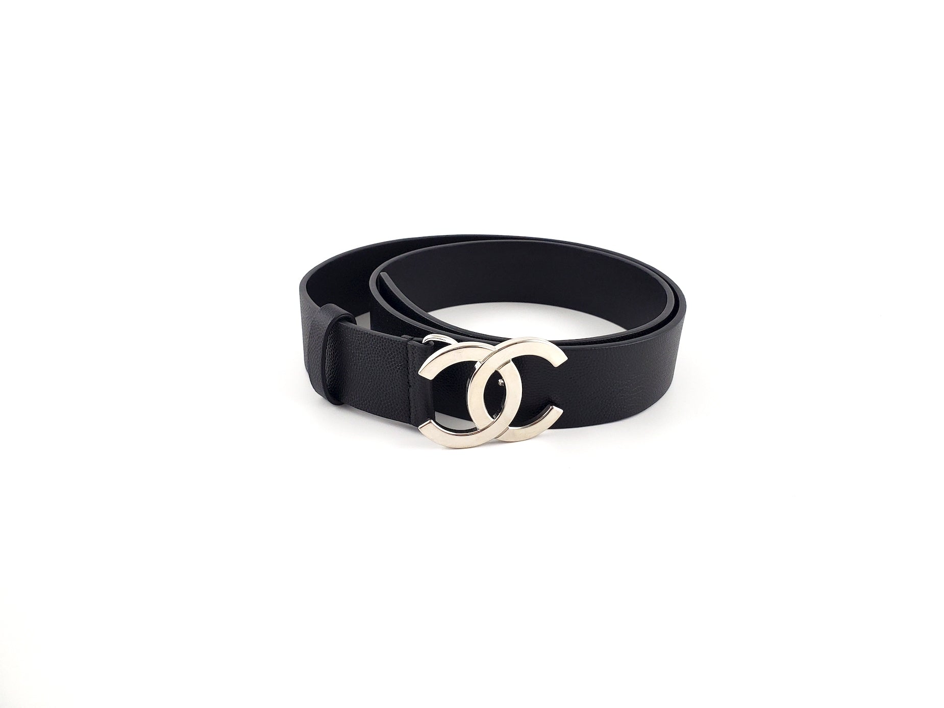 CHANEL 2020 Interlocking CC Logo Leather Belt 85 34