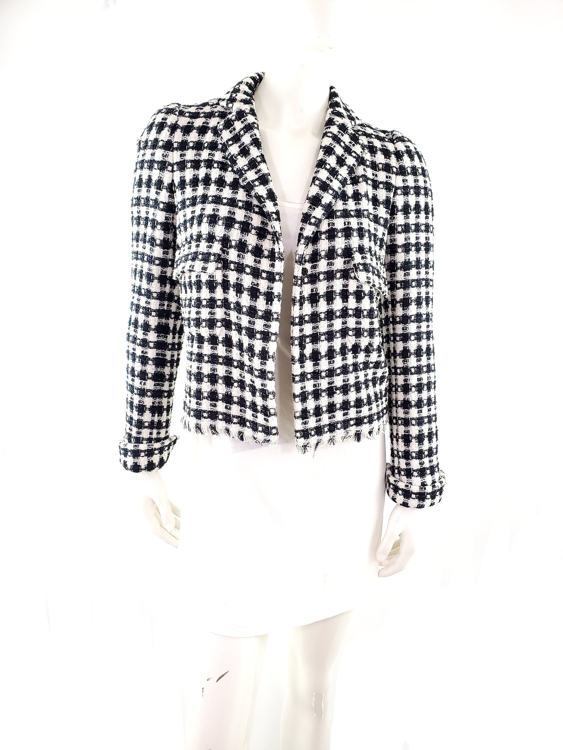 CHANEL 2006 Black White Tweed Jacket 36