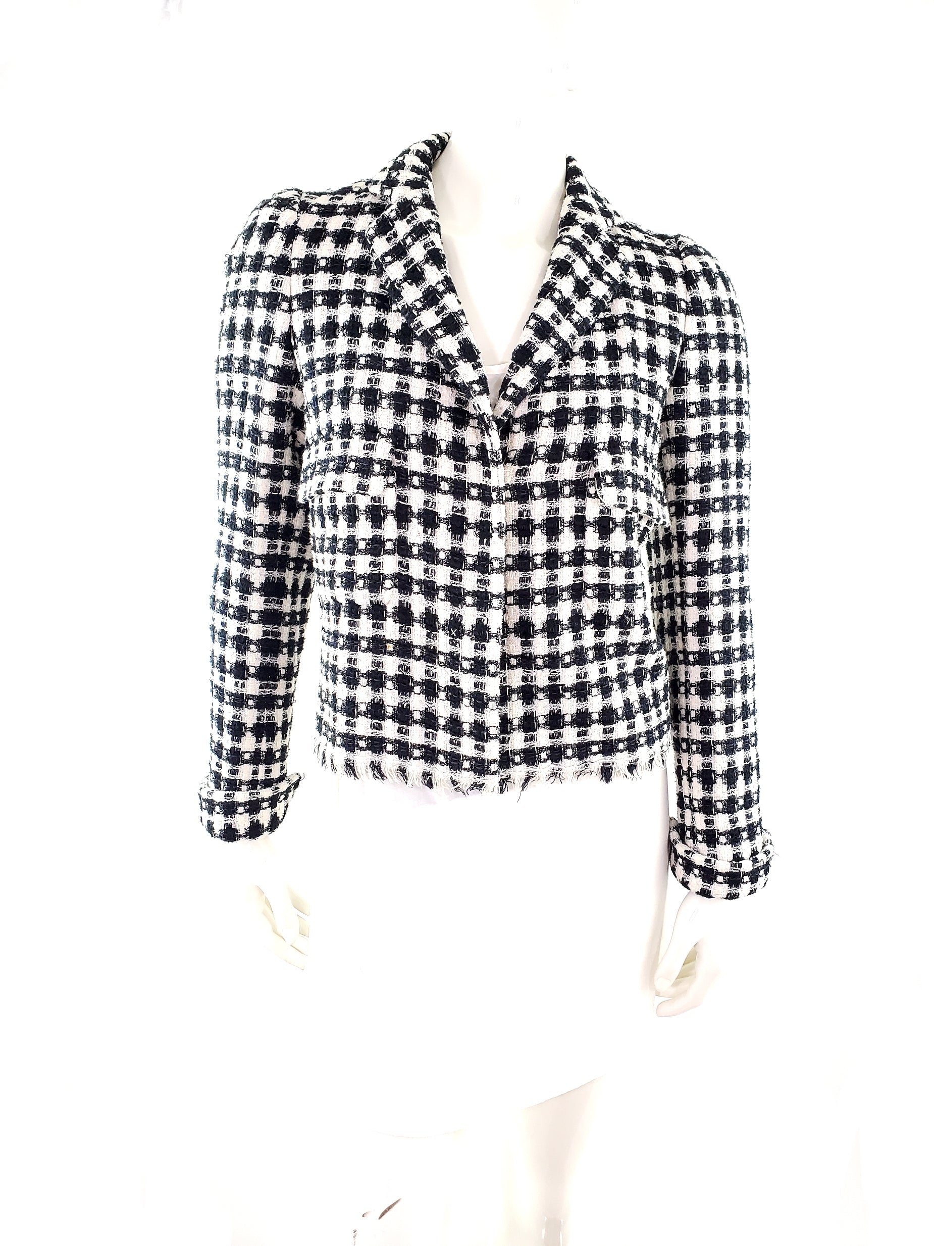 CHANEL 2006 Black White Tweed Jacket 36