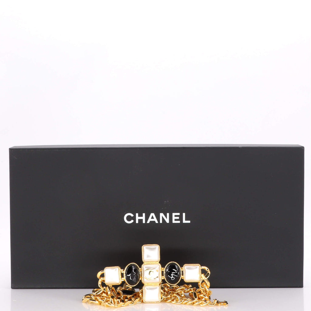 Cross Chain Belt Metal with Resin and Faux Pearls 90